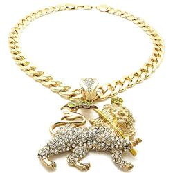 GWOOD Lion of Judah Pendant with Crystal Rhinestones and 25 Inch Link Necklace