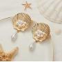 Cathercing Bohemian Fashion Alloy Peals Scallop Earrings for Women and Girls Vintage Charm Handmade Adjustable Chic Jewelry On Summer Beach（gold）