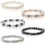 Set Of 5 Genuine Freshwater Cultured 7mm Multicolored Pearl Stretch Bracelets 7.5''