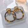 Leopard Circle Hoop Earrings for Womens Personalized Geometric Hollow Round Lion Head Resin Acrylic Dangle Drop Earrings Girls Gothic Party Jewelry