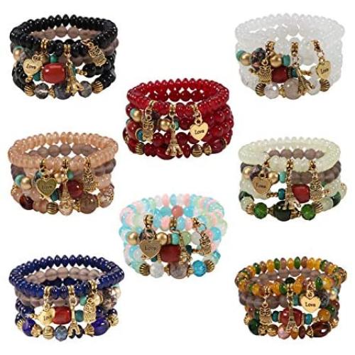 Twinfree 8 Pcs Bohemian Bracelets for Women Boho Multilayer Tassel Bracelet Set Statement Charm Bangle