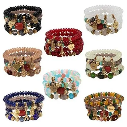 Twinfree 8 Pcs Bohemian Bracelets for Women Boho Multilayer Tassel Bracelet Set Statement Charm Bangle