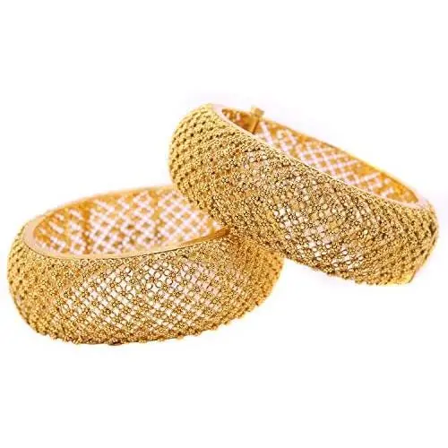 Sukh Collection Jewellery Indian Traditional Antique Gold Plated 2 pcs Broad Bangle Bracelets Set Designer Fashionable Women Wedding Party wear Jewelry Sukh Collection Jewellery Indian Traditional Antique Gold Plated 2 pcs Broad Bangle Bracelets Set Designer Fashionable Women Wedding Party wear Jewelry
