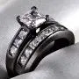 Couple Ring Bridal Sets His Hers Women Black Gold Plated Square CZ Men Stainless Steel Band Wedding Ring Band Set