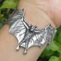 Cosplay jewelry Gothic Winged Bat Vampire Dracula Horror Halloween Wicca Wiccan Magic Witch Fantasy fairy tale Shiny Polished Silver Pewter Metal Wrist Bracelet Bangle Cuff Boys Girls Men Women Unisex