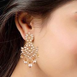 Aheli Indian Chandelier Pearl Beaded Dangle Earrings Ethnic wear Bollywood style Perfect for Wedding, Party Fashion Jewelry for Women