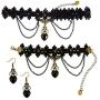 Gothic Costumes Jewelry Set Heart Choker Necklace Bracelet Dangle Earrings Black Artificial Rhinestone Tassels