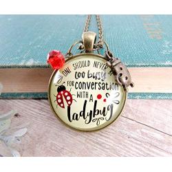 Gutsy Goodness Ladybug Necklace Never Too Busy Friendship Quote Gardener Gift Jewelry