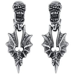 Cool Skull Devil Bone Drop Earring Studs Surgical Steel Crystal Dangle Earrings for Sensitive Ear Men Boy