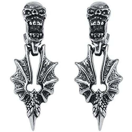Cool Skull Devil Bone Drop Earring Studs Surgical Steel Crystal Dangle Earrings for Sensitive Ear Men Boy