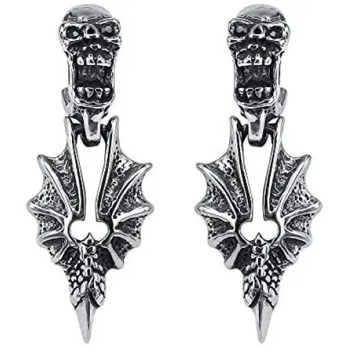 Cool Skull Devil Bone Drop Earring Studs Surgical Steel Crystal Dangle Earrings for Sensitive Ear Men Boy