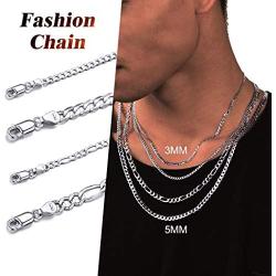 Silvora S925 Curb Link Chain Necklace 3MM/5MM, Sterling Silver Figaro Link Chains for Men Women Italy Miami Curb Chains 14-28 Inches （Gift Packaging