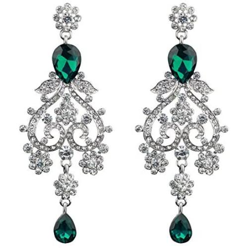 Chran Exquisite Teardrop Crystal Bridal Wedding Earrings Vintage Chandelier Dangle Long Earrings for Women