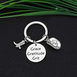 CYTING Cowboy Cowgirl Keychain Grace Gratitude Grit Southern Country Inspired Cow Jewelry Inspirational Western Gift for Cowboy Cowgirl Gift