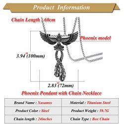 Xusamss Punk Titanium Steel Animal Phoenix Pendant Necklace,24inches Chain