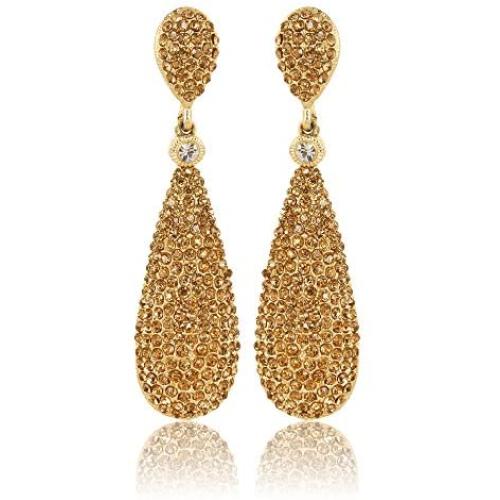 Moonstruck Costume Jewelry Womens Champagne Diamond Golden Dangle Drop Earrings