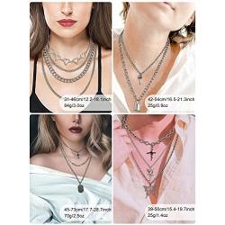Hicarer 4 Sets Butterfly Lock Chains Pendants Necklace Hearts Layered Choker Punk Alloy Jewelry Chunky Chains Necklace for Eboy Egirl Women Men