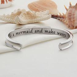 WUSUANED Be A Mermaid and Make Waves Hair Tie Grooved Cuff Bangle Bracelet Inspirational Gift for Her