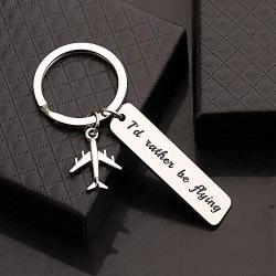 Gzrlyf Id Rather be Flying Keychain Airplane Keychain Aviation Gifts for Pilots Flight Attendant Traveler Gifts
