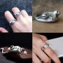 Stology Vintage Punk Rings Bulk, Adjustable Open Snake Frog Smiley Sad Crying Face State Rings Set, Gothic Knuckle Hugging Peacock Jewelry Fashion Accessory for Men Women