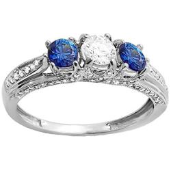 Dazzlingrock Collection 14K White Diamond And Blue Sapphire Ladies Vintage Bridal 3 Stone Engagement Ring, White Gold