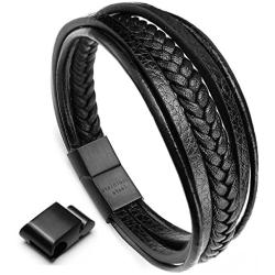 murtoo Mens Leather Bracelet with Magnetic Clasp Cowhide Multi-Layer Braided Leather Mens Bracelet