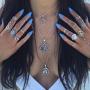 Aularso Boho Silver Layered Hamsa Hand of Fatima Necklaces Moon Pendant Necklace Chain Star Jewelry for Women and Girls