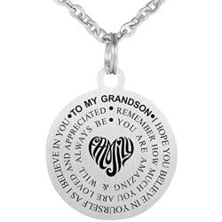 Kisseason Stainless Steel Inspirational Letter Words Jewelry Gift to My Grandson Dog Tag Keychain Pendant Necklace