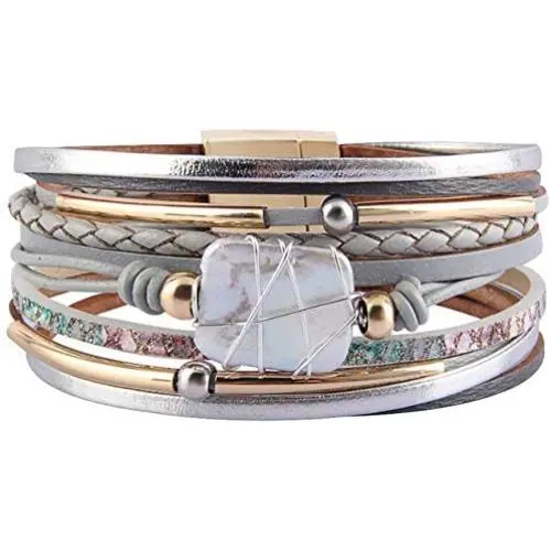 Fesciory Leopard Bracelet for Women Wrap Multi-Layer Leather Bracelet Magnetic Clasp Cuff Bangle Jewelry Fesciory Leopard Bracelet for Women Wrap Multi-Layer Leather Bracelet Magnetic Clasp Cuff Bangle Jewelry