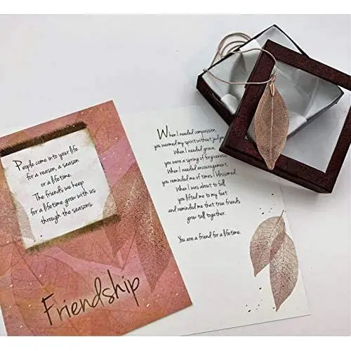 Smiling Wisdom - Rose Gold Real Leaf Friendship Necklace Gift Set - Reason Season Lifetime Friendship Greeting Card - Bohemian Statement Sweater Necklace - Her, Woman, True Best Friend - Pink Gold Smiling Wisdom - Rose Gold Real Leaf Friendship Necklace Gift Set - Reason Season Lifetime Friendship Greeting Card - Bohemian Statement Sweater Necklace - Her, Woman, True Best Friend - Pink Gold