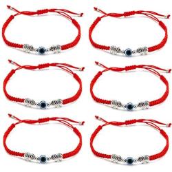 kelistom 6pcs Red String Evil Eye Charm Bracelets for Women Men Teen Girls Boys Handmade Macrame Braided Kabbalah Bracelet for Protection Friendship Adjustable