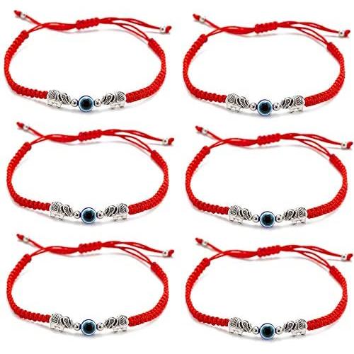 kelistom 6pcs Red String Evil Eye Charm Bracelets for Women Men Teen Girls Boys Handmade Macrame Braided Kabbalah Bracelet for Protection Friendship Adjustable