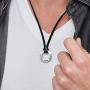 MyNameNecklace Personalized Engraved Circle Shape Pendant Necklace in Sterling Silver 925 with Leather Cord for Men- Custom Jewelry Gift for Him