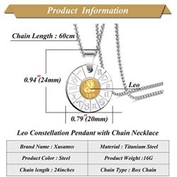 Xusamss Fashion Titanium Steel Animal Leo Letter Pendant with 24'' Chain Necklace