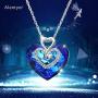 Alantyer Austrian Blue Crystal I Love You Forever Double Heart Princess Pendant Necklace 14K White Gold Plated Chain Necklace for Women Girls Silver Romantic Jewelry Gift 18
