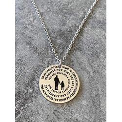 Daughter Necklace From Dad - Silver Color Laser Engraved Personalized Pendant Charm From Father