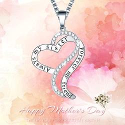 Ado Glo Mother’s Day Sister Gifts, Always My Sister Forever My Friend Love Heart Pendant Necklace, Fashion Jewelry for Women and Girls, Her Christmas Anniversary Birthday Present from Brother, Friend