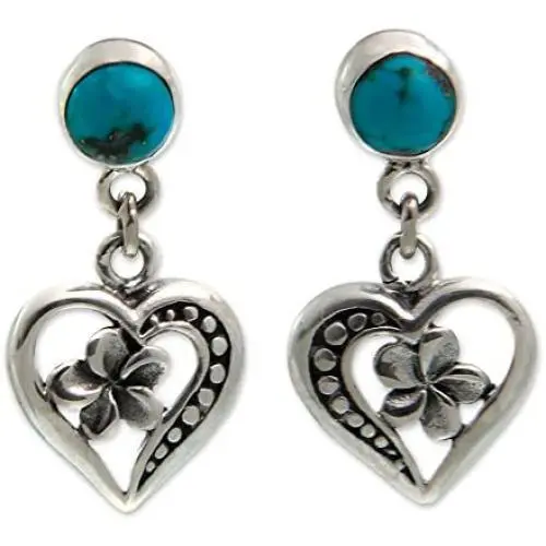 NOVICA .925 Sterling Silver and Reconstituted Turquoise Heart Dangle Earrings, Frangipani Hearts NOVICA .925 Sterling Silver and Reconstituted Turquoise Heart Dangle Earrings, Frangipani Hearts