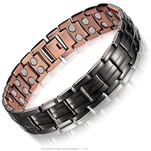 Feraco Mens Copper Magnetic Bracelet for Arthritis Pain Relief Elegant 99.99% Solid Copper Bracelets with Double-Row Strong Magnets