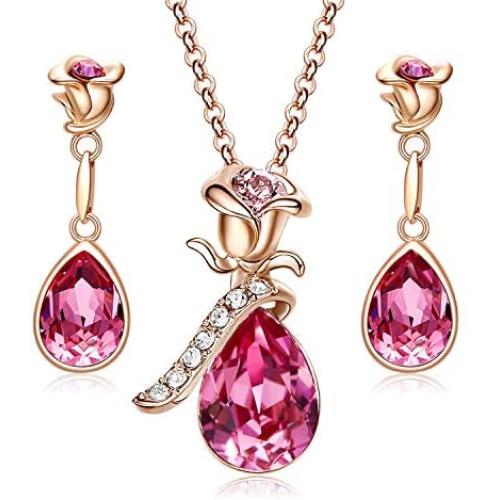 CDE Swarovski Necklace Flower Pendant Pink Crystals Women Jewelry Necklaces