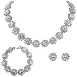 EVER FAITH Wedding Round Pave CZ Star Inspired Jewelry Set - Necklace Earrings Bracelet