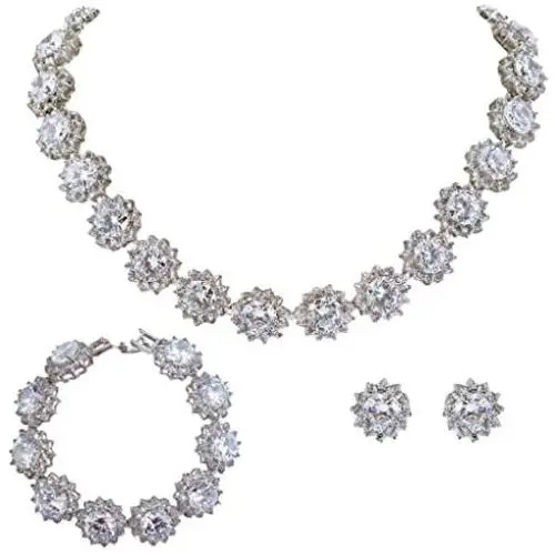 EVER FAITH Wedding Round Pave CZ Star Inspired Jewelry Set - Necklace Earrings Bracelet