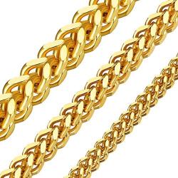 ChainsHouse Men Women Chain 3MM/4.5MM/6MM Flat Franco Curb Link Chain, Stainless Steel/Black Gun Plated/18K Gold Plated Chain Necklace, Send Gift Box