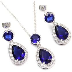 FC JORY Silver White Gold GP Multi-Color Crystal Teardrop Necklace Earrings Fashion Jewelry Sets Valentines Day Gifts