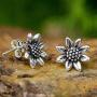 NOVICA .925 Sterling Silver Flower Stud Earrings Sunflower Love