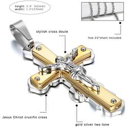 OIDEA Stainless Steel Celtic Irish Knot Cross Pendant Necklace,Dual Layer Two-Tone Jesus Crucifix Cross