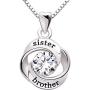 ALOV Jewelry Sterling Silver Sister and Brother Love Heart Cubic Zirconia Pendant Necklace