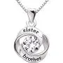 ALOV Jewelry Sterling Silver Sister and Brother Love Heart Cubic Zirconia Pendant Necklace ALOV Jewelry Sterling Silver Sister and Brother Love Heart Cubic Zirconia Pendant Necklace