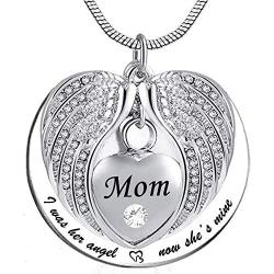 Angel Wing Memorial Keepsake Ashes Urn Pendant Necklace,I was His/Her Angel Now Hes/Shes Mine Cremation Jewelry for Mom