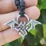 Tribal Jewelry Celt Celtic knot Bat Vampire Totem Silver Pewter Mens Pendant Necklace Choker Wealth Money Lucky Charm Protection Amulet Safe travel Talisman for men unisex w Black Adjustable Cord